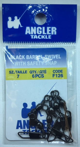 Angler Tackle Black Barrel Swivel with Safety Snap 14 (7 Pack)