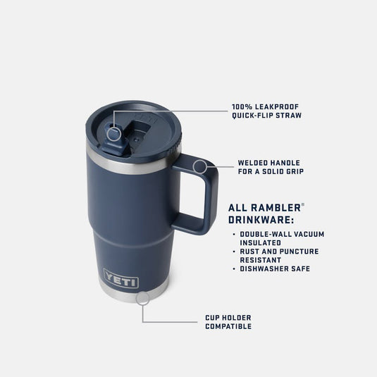 YETI Rambler 20 oz Travel Mug w/ Colour-Matched Straw Lid