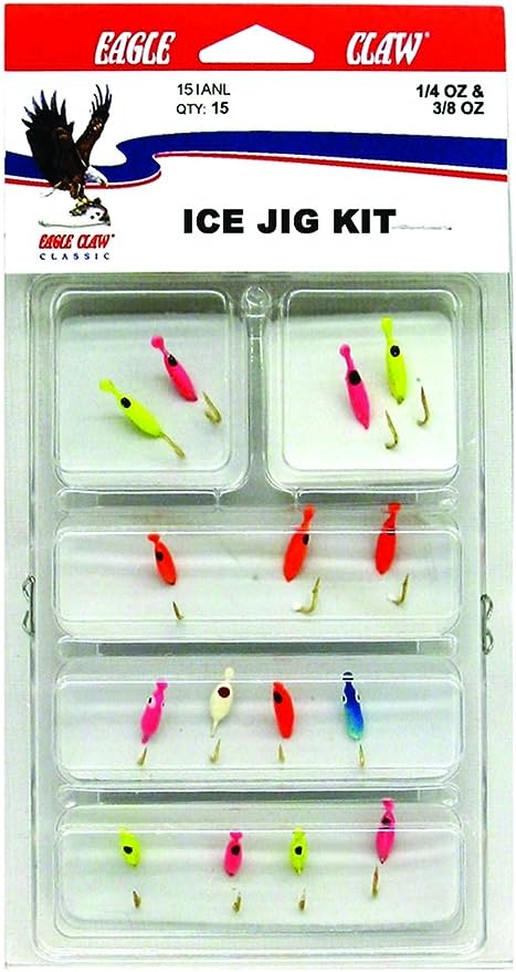 Eagle Claw Ice Jig Kit 15 Piece Assortment Non-Lead