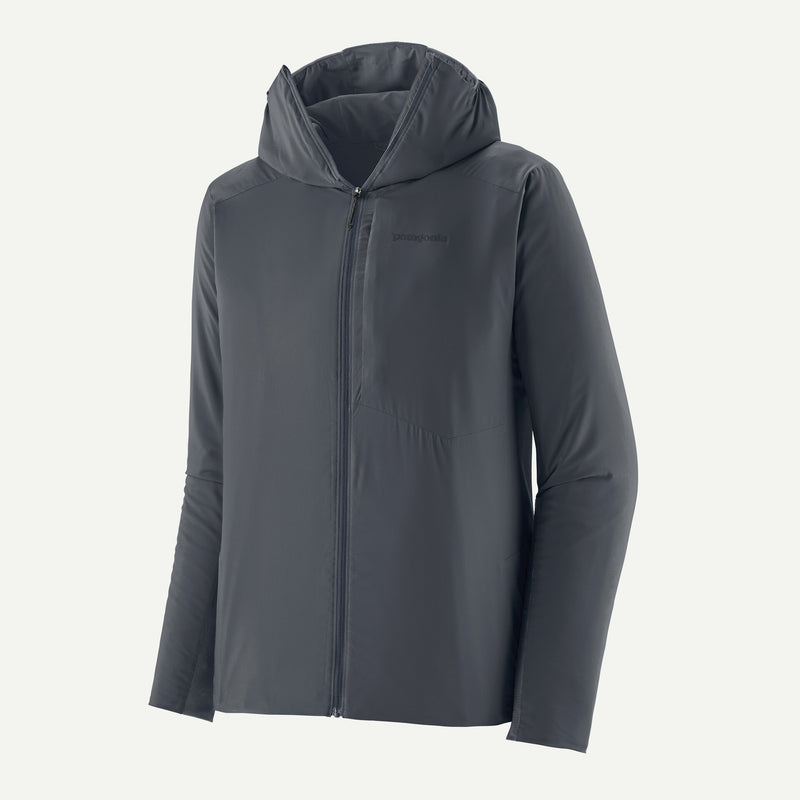 Load image into Gallery viewer, Patagonia Men's Nano-Air Ultralight Full-Zip Hoody in gray color, showing the front view with the hood up.

