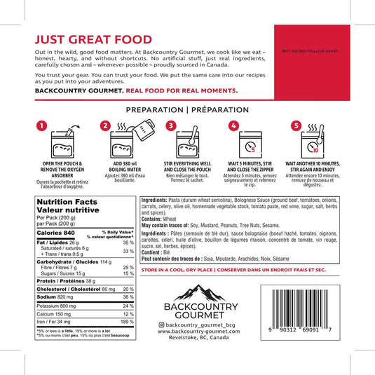 Backcountry Gourmet Meals