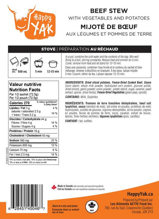 Happy Yak Freeze-Dried Meal Pouches