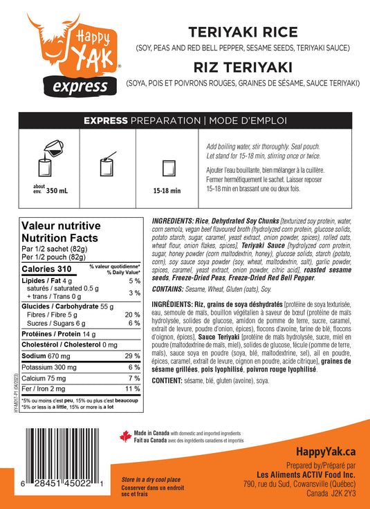 Happy Yak Freeze-Dried Meal Pouches