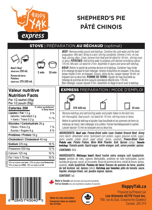 Happy Yak Freeze-Dried Meal Pouches