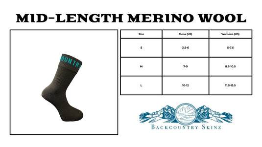 Backcountry Skinz Waterproof Merino Wool Mid Length Socks