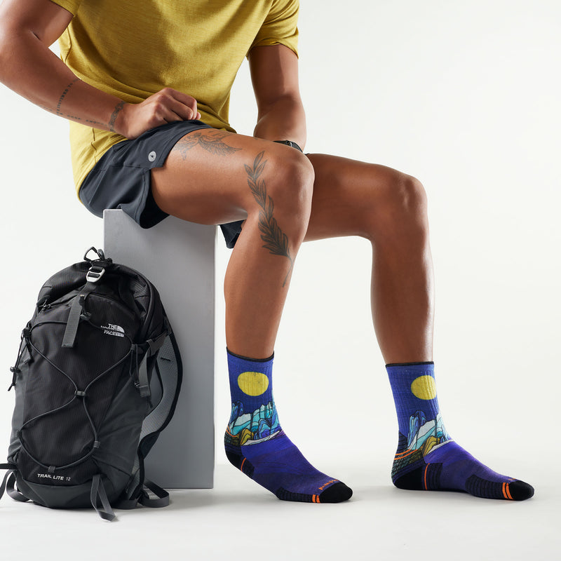 Load image into Gallery viewer, Smartwool Hike Targeted Cushion Mountain Myth Print Crew Socks

