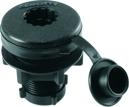 Scotty 0444-BK Compact Round Threaded Flush Deck Mounting Bkt, Black, Sealed bottom, w/ Rain Cap