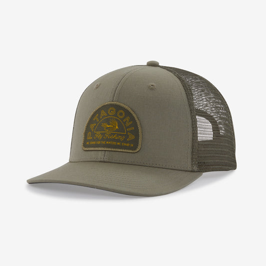 Yellowstone Angler Swing Fly Icon Trucker Hat (Color: Whiskey / Coffee)